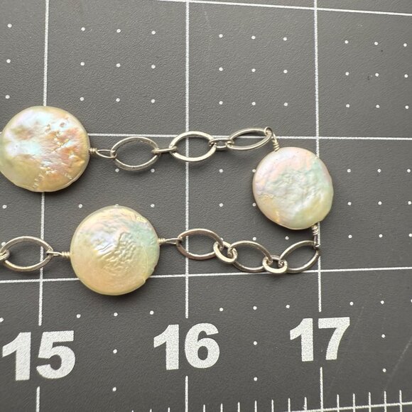 Coin Pearl Necklace Single Strand With Silver-Tone Chain Elegant - Picture 11 of 11